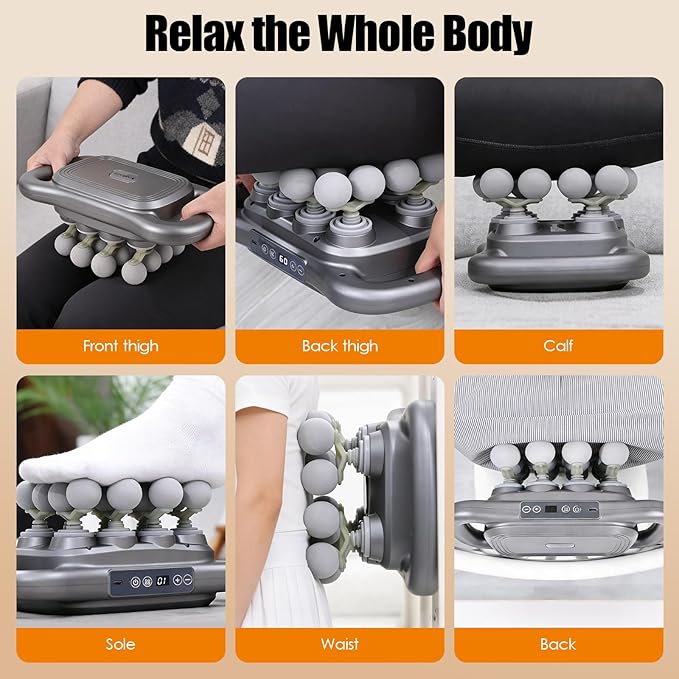 2026 Electric Back Massager, Cordless Hands-Free 16-Head Deep Tissue Massage Gun, Rechargeable 2600mAh Dual Handle Massage Tool with 9 Modes & Levels for Body Muscle Pain Relief 。