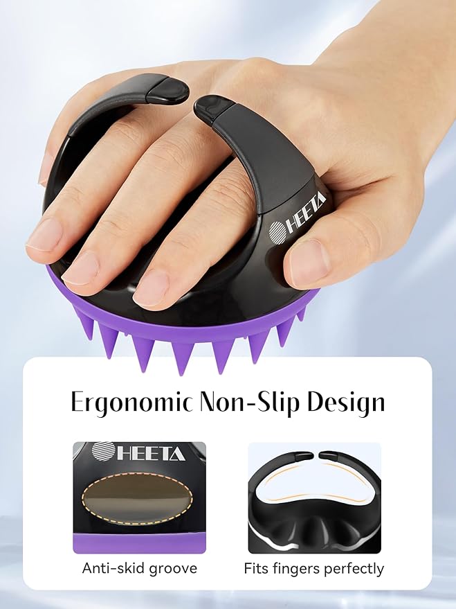 HEETA Scalp Massager with Soft Silicone Bristles - Removes Dandruff, Relieves Itching, Shampoo Brush for Hair Care & Scalp Relaxation (Black & Dark Purple)