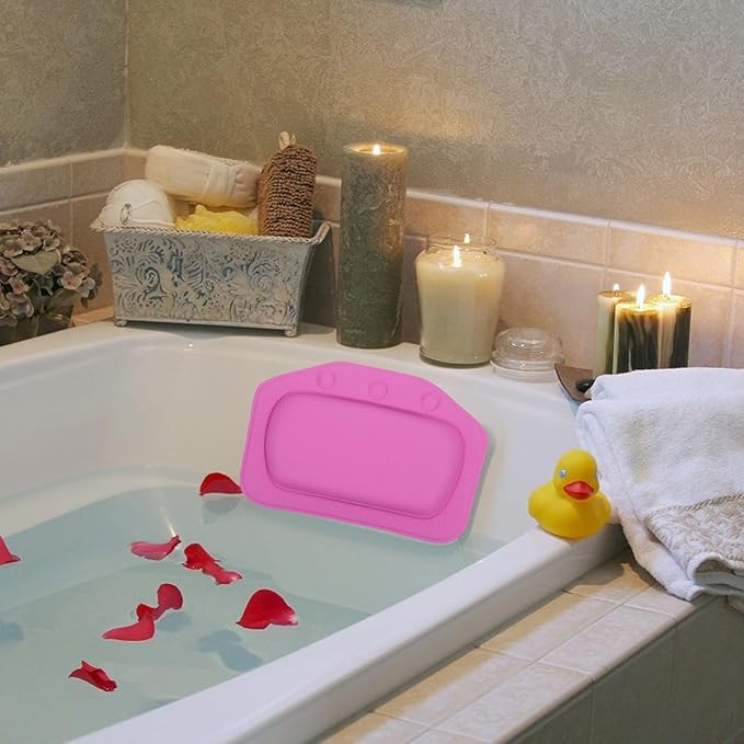Bath Pillow for Tub Head Neck Rest, PVC Foam Non-Slip Spa Bath Cushion with Textured Purple Cover, Bathtub Accessory for Relaxing Shower and Spa Use