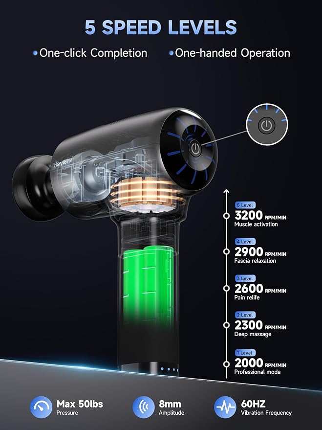 Massage Gun Deep Tissue with Heat Head, Handheld Muscle Back Massager with Carry Case, Portable Percussion Massager Gun with 6 Replacements for Athletes Pain Relief