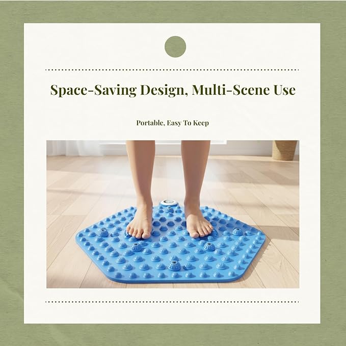 Acupressure Mat for Foot Massage, Foldable Yoga Mat for Living Room and Gym, Hexagon Blue Timer