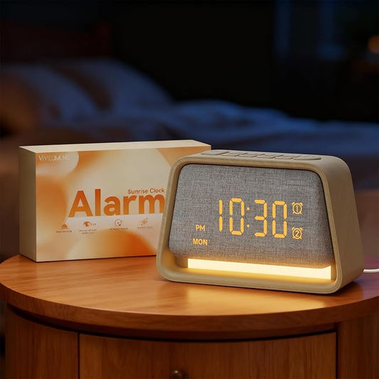 Vivilumens Wooden Alarm Clock White Noise Sound Machine for Sleep 10 Soothing Sounds 10 Natural Sounds for Adults Sleeping Digital Dimmable Night Light Gentle Clock for Bedroom Dual Alarm Ideal Gift