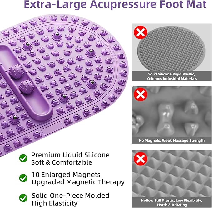 Extra-Large Acupressure Foot Massage Mat 27 Inches, Silicone Foot Pressure Point Pad with 2 Massage Balls, Foot Reflexology Mat with Magnetic Therapy for Stress Relief, Home & Gym Use (Purple)