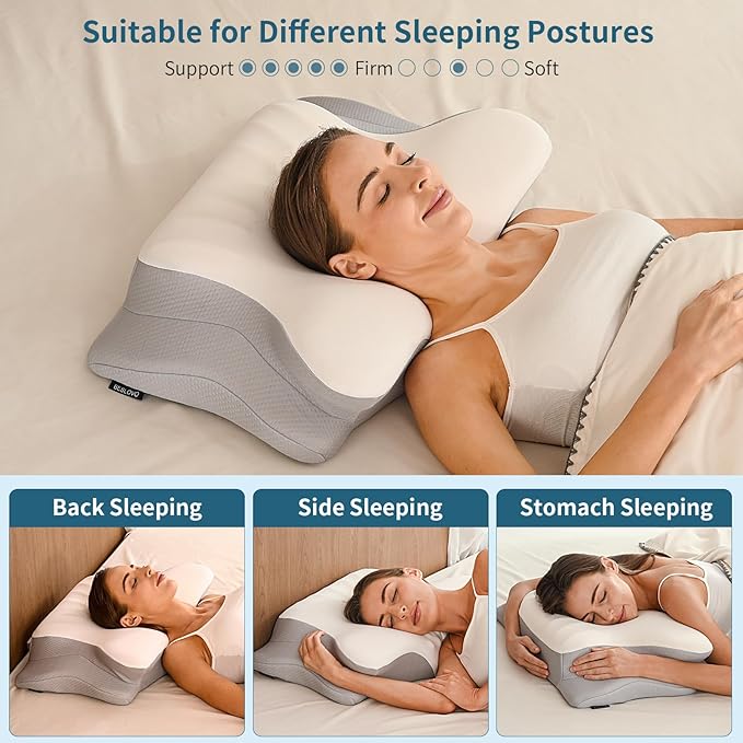 Cervical Neck Pillow for Pain Relief, Ergonomic Pillow Side Sleeper Pillow for Sleeping, Contour Memory Foam Pillows with Cooling Pillowcase Orthopedic Bed Pillow for Back Stomach Sleepers