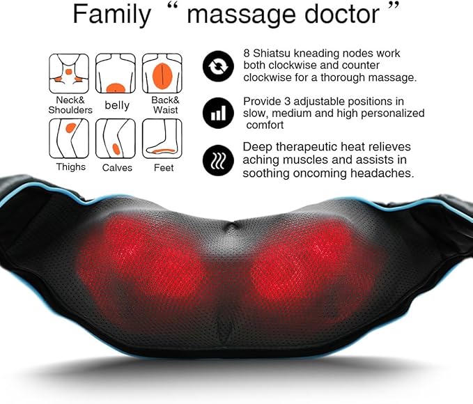 Mo Cuishle Shiatsu Back Shoulder and Neck Massager with Heat, Electric Deep Tissue 4D Kneading Massage, Best Gifts for Women Men Mom Dad, Fathers Day, Mothers Day, Christmas Gifts