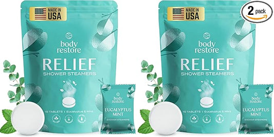 Body Restore Shower Steamers Aromatherapy 30 Pack – Birthday Gifts for Women, Men, Travel Essentials, Stress Relief, Relaxation, Self Care – Eucalyptus