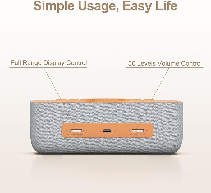 REACHER 15W Fast Magnetic Wireless Charging Alarm Clock with White Noise Machine, Woodgrain Style, 20 High‑Fidelity Sounds, Gradual Wake & Snooze, 0–100% Dimmable Digital Clock, Bedroom & Office