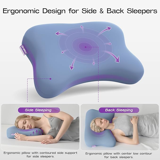 Side Sleeper Pillow - Patented Cervical Neck Pillow for Sleeping with Cooling Cover - High Loft Heavy Density Memory Foam Pillows for Side Sleepers & Broad Shoulders Adults (Blue)