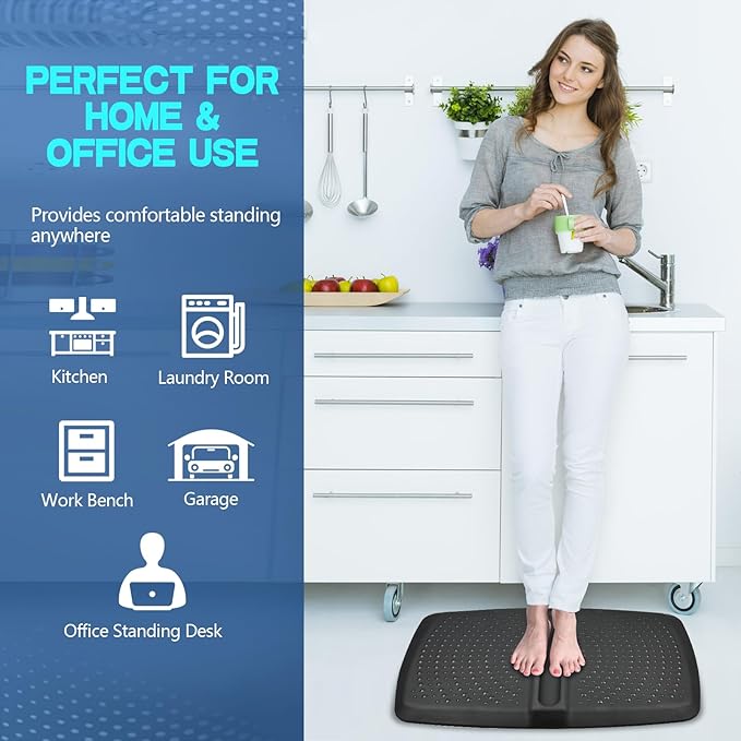 1 inch Thick Anti Fatigue Kitchen Mat Standing Mat with Massage Ball, Non Slip Standing Desk Mat with Massage Point, Multi-Purpose Comfort Floor Mat for Feet, Office, Home (Black, 17"x28"x1")