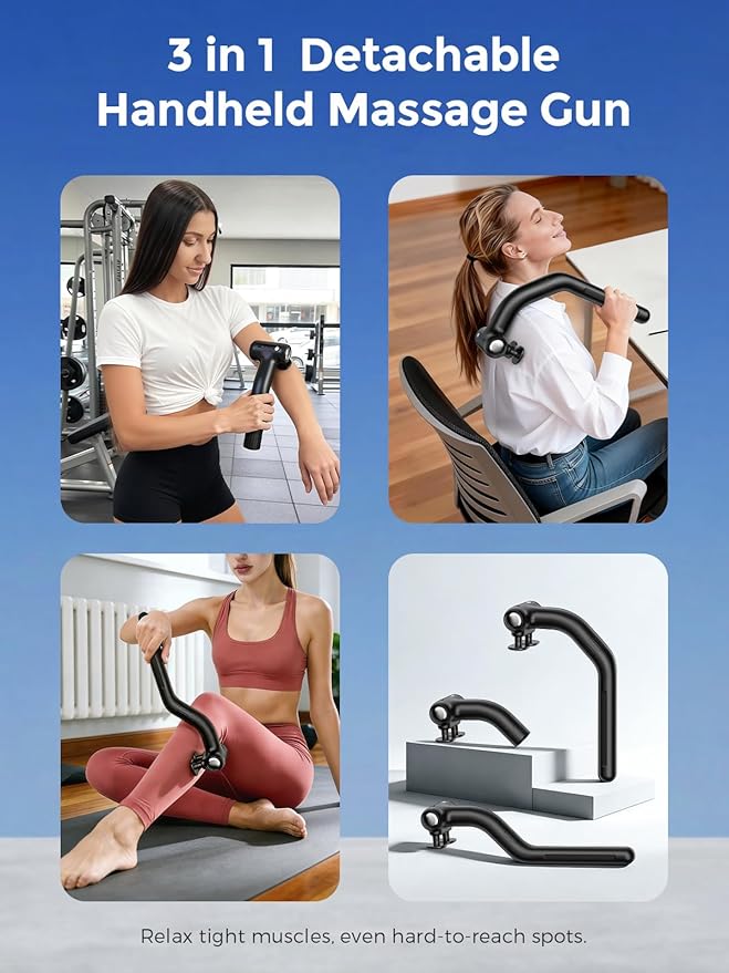 Dual Head Massage Gun Deep Tissue,3 in1 Back Massager for Pain Relief with Detachable Extension Handle, Percussion Massage Gun for Neck,Shoulder,Thigh & Waist,Gifts for Men Women