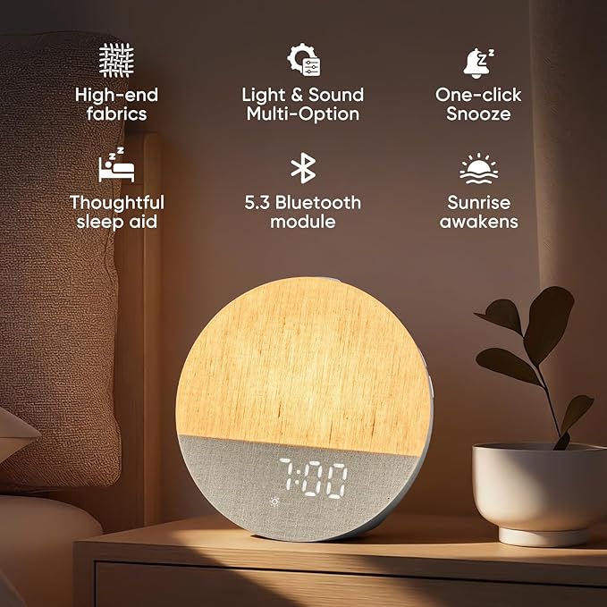 Stillstorm Sunrise Alarm Clock, Sound Machine, Fabric Dimmable Night Light for Heavy Sleepers, White Noise Machine for Baby, Single Alarm Function 30 Sleep Sounds, Wake Up Light with 17 Effects