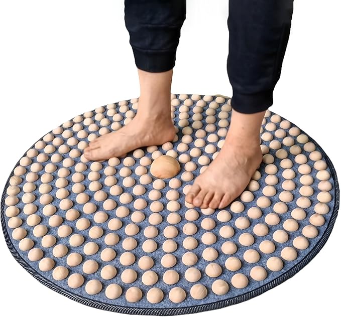 Foot Massage Mat,Wood Foot Acupressure Mat,Foldable Storage,Reflexology & Relaxation Tool for Tired Feet,Relaxation Gifts for Parents or Friends(31.5x31.5in)