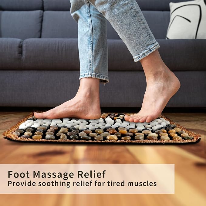 Pebbles Massage Mat, Reflexology Foot Massager, Cobblestones Foot Acupressure Pad for Tired Feet Relaxation (23.6"×15.7")