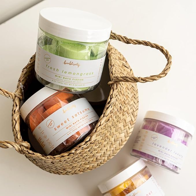 Bonblissity Mini Bath Bombs for Women, 8 pcs - Fresh Lemongrass Scented Fizzies, Multipurpose Moisturizing Bath Bomb, Shower Steamer, or Foot Soak, Home Aromatherapy with Hydrating Natural Oils