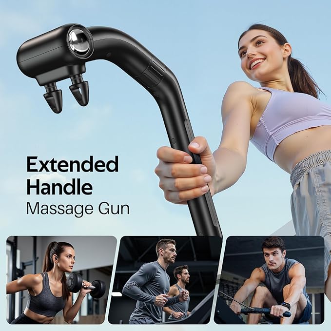 Dual-Head Muscle Massage Gun Pain Relief Deep Tissue, 3-in-1 Percussion Back Massager with Detachable Extension Handle, Muscle Massager for Back, Neck, Shoulder & Body, 6 Speed Levels (Black)