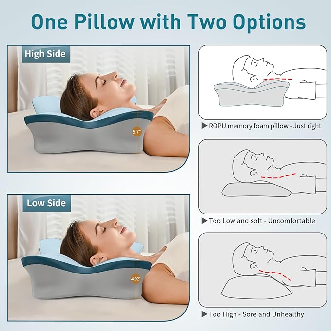Cervical Pillow for Neck Pain Relief - Ergonomic Neck Pillow for Sleeping Contour Memory Foam Pillows with Cooling Pillowcase, Orthopedic Bed Pillow for Side Back Stomach Sleepers
