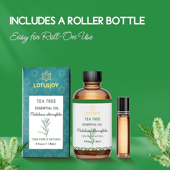 Tea Tree Oil for Skin, Hair, Nails, Shampoo, Body Wash, Foot Soak, Spray - 4 Oz Tea Tree Essential Oil with Roll On Bottle