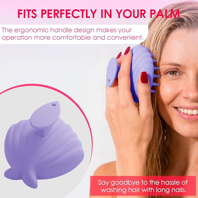 Detangling Silicone Scalp Scrubber Brush, for Wet or Dry Hair, Scalp Brush for Hair Growth and Dandruff Removal,Ergonomic Scalp Massager（Purple）
