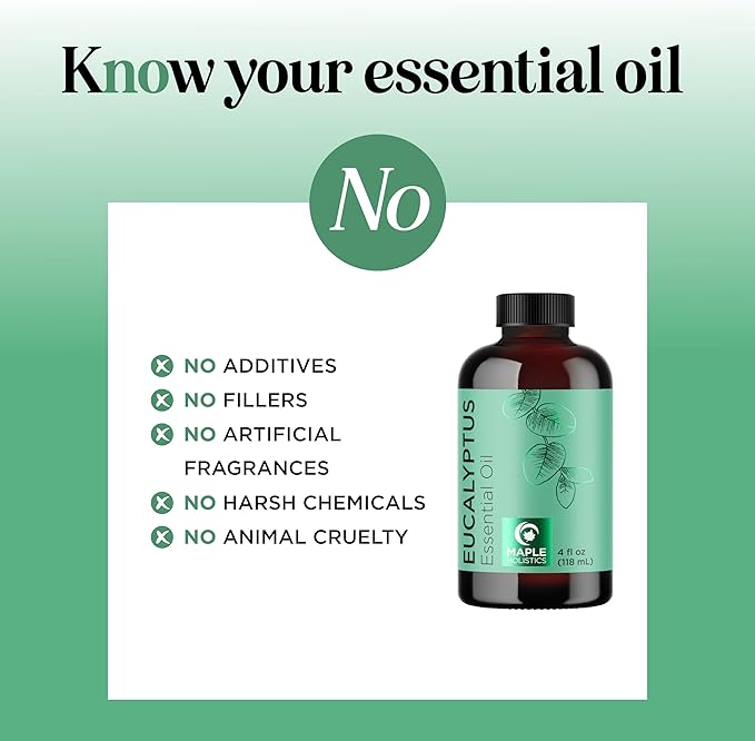 Pure Eucalyptus Essential Oil 4oz Invigorating Home Spa Aromatherapy and Natural Bath Oil - Eucalyptus Oil for Diffuser Dry Scalp Care and DIY Skin Care