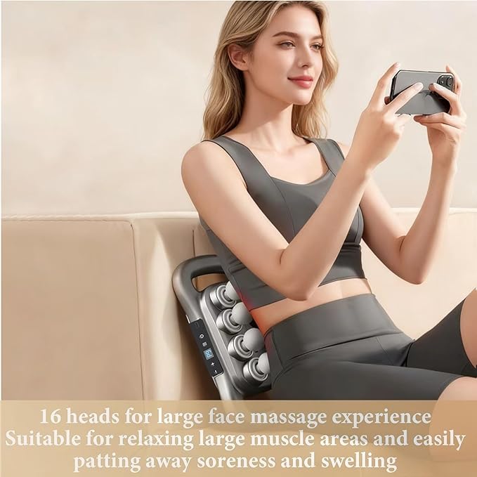16 Head Massage Gun Deep Tissue, 16 Head Massager 9 Modes 9 Levels, Back Massager for Pain Relief Deep Tissue,Massager for Neck Head Shoulders Legs Foot, Body Muscle Massager Pain Relief