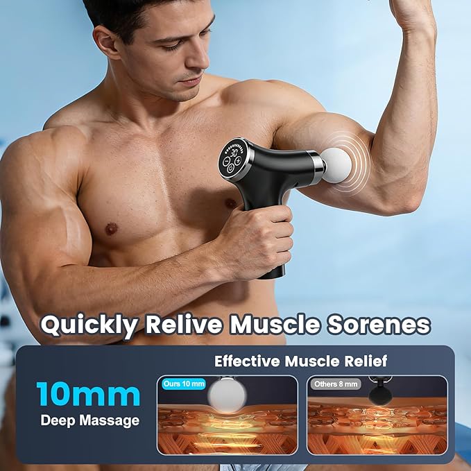 Detachable Long Handle Massage Gun for Back Pain Relief, Deep Tissue Percussion Massager with 12 Speed Levels, Handheld Muscle Massager for Back Shoulders Neck with 4 Attachments