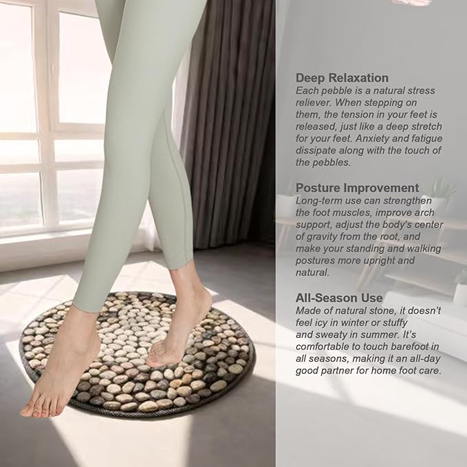 Rain Flower Stone Yin Yang Foot Massager Mat, Natural Pebble Acupressure pad for Plantar Fasciitis Relief, Reflexology Massage[Brown Butterfly Style]. (Brown&White, Rounded)