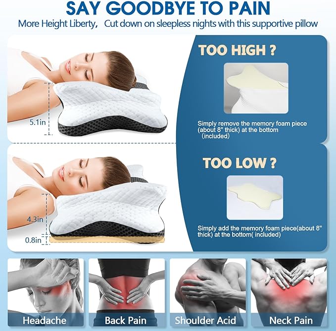 Memory Foam Pillows, Cervical Pillow for Neck and Shoulder Pain Relief, Ergonomic Contour Bed Pillow, Soft for Side Sleep Stomach Sleeping and Back Sleeper