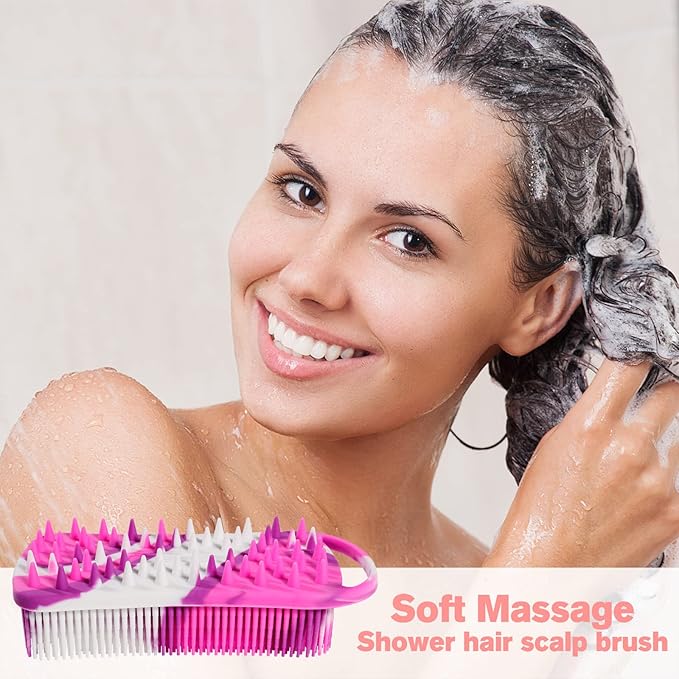 Silicone Body Scrubber, 2 in 1 Body Brush & Hair Scalp Brush for Shower and Bath, Easy Clean, Lathers Well, Stimulating Blood Circulation More Hygienic Than Loofah, Fit Women Men.Camo Purple