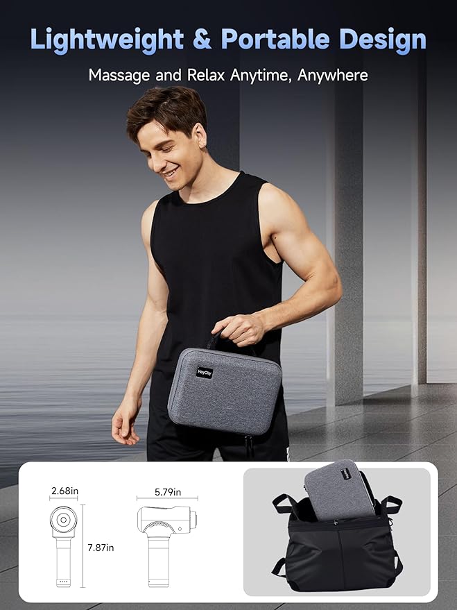 Massage Gun Deep Tissue with Heat Head, Handheld Muscle Back Massager with Carry Case, Portable Percussion Massager Gun with 6 Replacements for Athletes Pain Relief