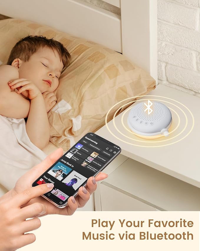Glocusent 3-in-1 Portable Baby Sound Machine, White Noise Machine for Sleeping, Night Light & Phone Connected Speaker 34 Sounds Timing Function 1000mAh Large Battery Designed for Travel