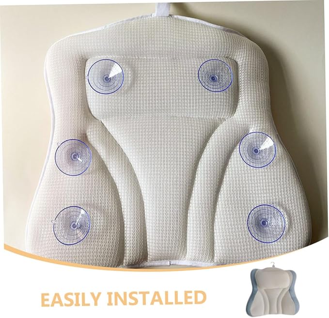 Zerodeko Bathtub Pillow with Suction Cups, Mesh Spa Neck Support Cushion 48x42x10cm, Non-Slip Breathable Bath Pillow for Soaking Tub Relaxation