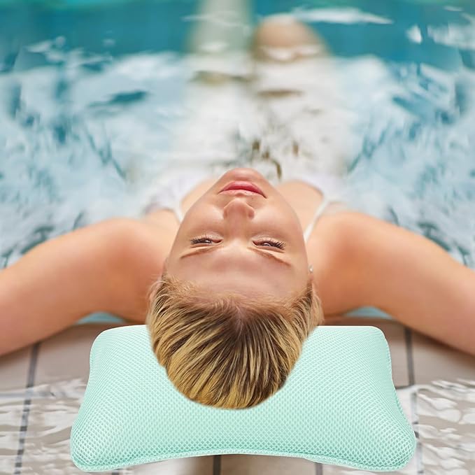 NOLITOY Bath Pillow for Tub with 3D Mesh and Suction Cups, Washable Bathroom Spa Headrest Cushion for Bathtub Relaxation and Sauna Use, Comfortable Support for Home and Hotel Random Color