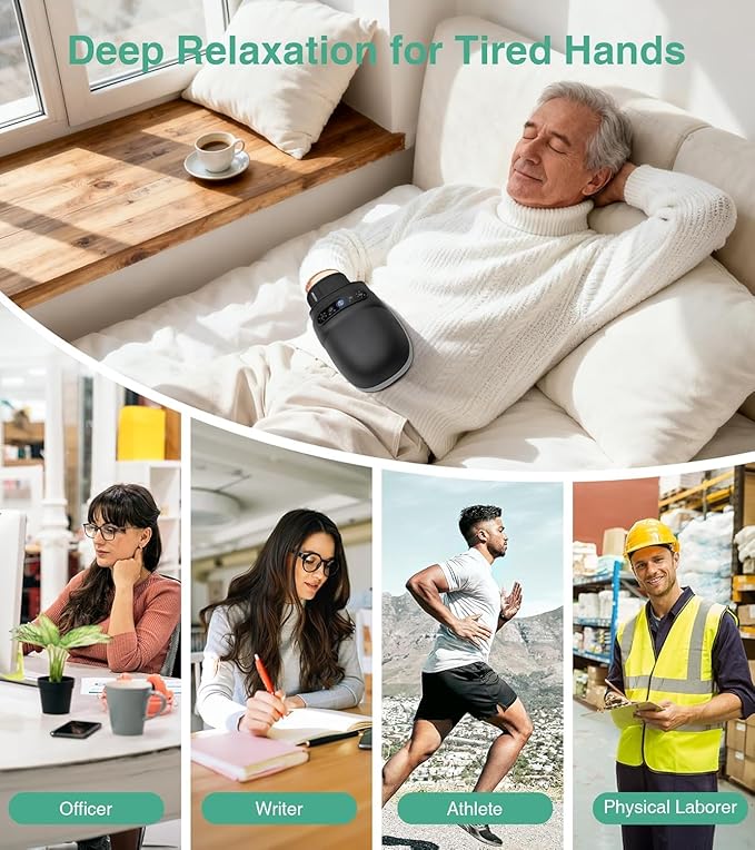 Medcursor Cordless Hand Massager - Hand Massager with Heat and Compression, Hand Warmer with Acupressure Beads, 6 Massage Modes, 2 Heat Levels, 3 Timers