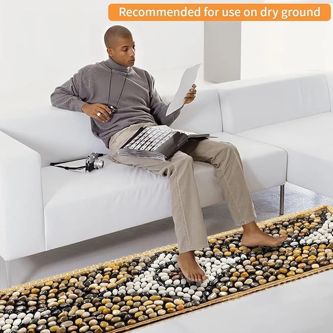 Pebbles Massage Mat, Reflexology Foot Massagers, Foot Pain Relief Massage Rock Pad, Relaxation Gifts for Parents or Friends (60"×15.7")