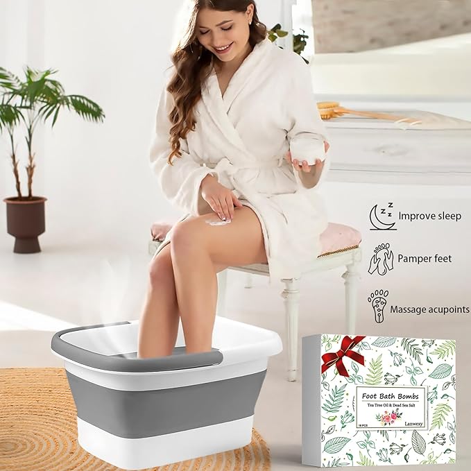 Foot Soaking Tub,Collapsible Bucket,Foot Spa,Foot Bath 16 Pack Foot Soak with Bath Salt and Tea Tree Oil.Foot Bath Soak Tub,Foot Balls for Foot Callus, Dry Cracked, Stubborn Foot Odor Scent.