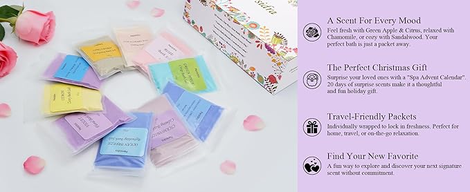 Bath Salts Gift Set - 20 PCS Relaxing Aromatherapy Spa Set for Women, Individually Packaged Bathing Alternative to Epsom Salt for Christmas Birthday, Mixed Scents,Natural Sea Salts