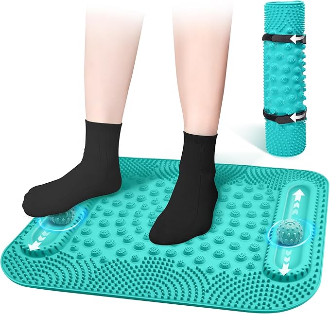 Foot Massage Mat with Two Massage Balls, 5-Zone Acupressure & Reflexology Mat for Various Stimulation, Portable Pressure Point Pad for Feet Relaxation, Pain, Fatigue Relief((Blue)