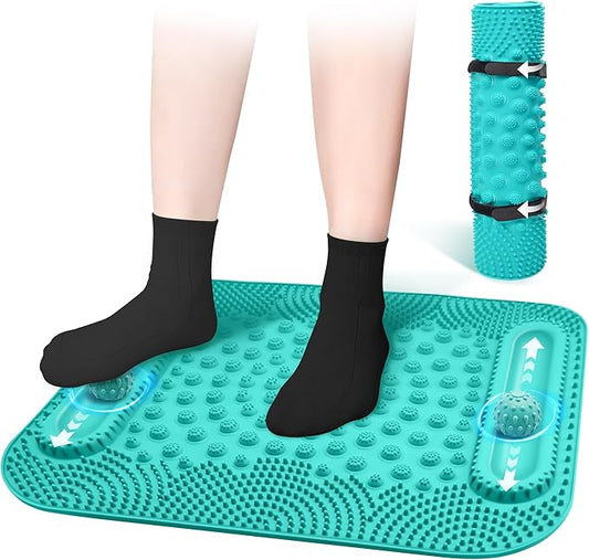 Foot Massage Mat with Two Massage Balls, 5-Zone Acupressure & Reflexology Mat for Various Stimulation, Portable Pressure Point Pad for Feet Relaxation, Pain, Fatigue Relief((Blue)