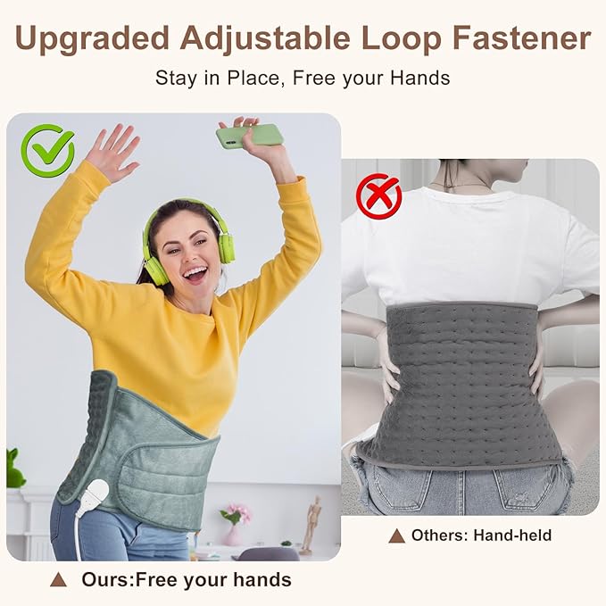 Heating Pad for Back Pain Relief, Electric Heating Pad for Period Cramps Neck Shoulders with Belt, 4 Timer 6 Heat Setting & Auto Shut Off, 12"x24"+20" Large Moist Heat Pad for Mom,Dad