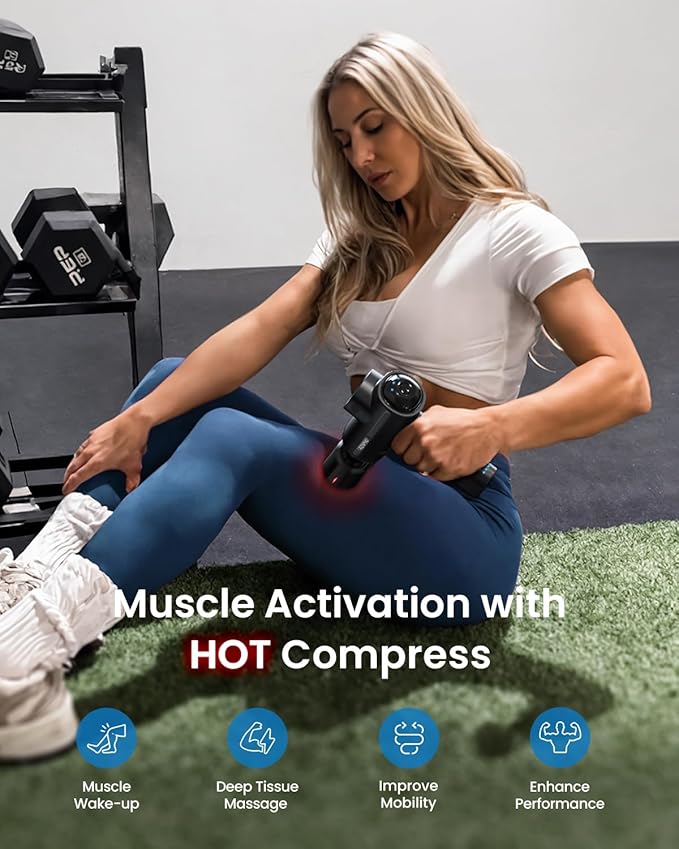 RENPHO Massage Gun Deep Tissue with Charging Stand, Back Massager with Heat and Cold Head, Percussion Body Muscle Masajeador for Athletes Pain Relief, Active Thermacool Deluxe