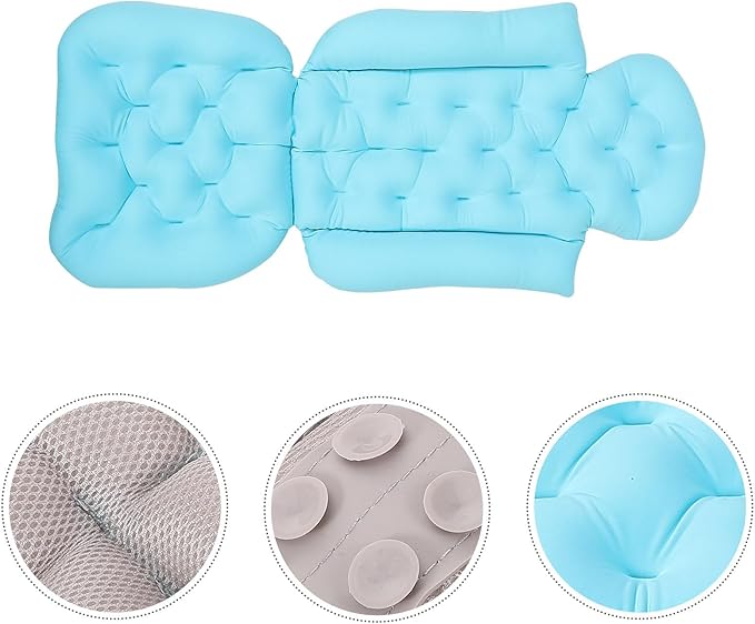 Zerodeko Full Body Bath Pillow with Back Support and Non-Slip Suction Cups, Blue Bathtub Cushion Mat for Adults, Comfortable Neck and Headrest Bath Tub Pillow for Relaxing Bathing