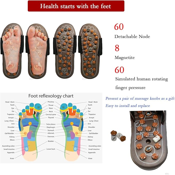 Acupressure Sandals,Acupressure Foot Massager with Anti-Slip Sole,Plantar Fasciitis Relief with Imitate Person Rotation Finger Pressure (Brown, XL-Men(9-10.5))