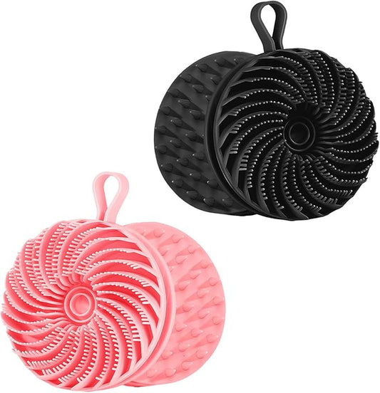 2 Pcs Larger Silicone Body Scrubber&Scalp Massager Hair Growth,Dual Sided Dual-Use,Exfoliating Body Scrubber,Wet&Dry Brush for Hair Massager Scalp,Silicone Shower Scrubber (Black and Pink)