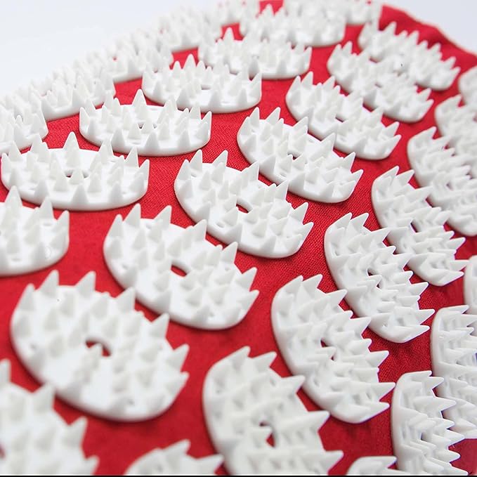 Acupressure Mat and Pillow Set - Relieves Stress, Back, Neck, and Sciatic Pain - Comes with a Vinyl Carry Bag for Storage and Travel - Red