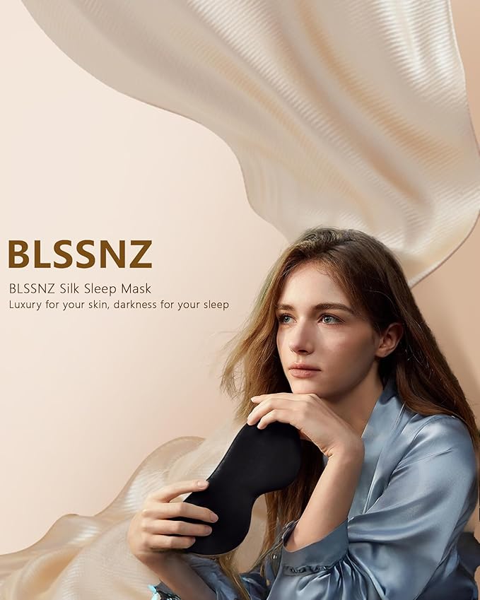 Silk Sleep Mask for Women and Men - Soft Breathable Organic Natural Mulberry Silk Fabric Blackout Eye Mask with Adjustable Straps No Pressure Eye Mask for Travel Essentials Gifts (Black)