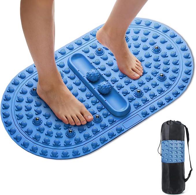 Extra-Large Acupressure Foot Massage Mat 27 Inches, Silicone Foot Pressure Point Pad with 2 Massage Balls, Foot Reflexology Mat with Magnetic Therapy for Stress Relief, Home & Gym Use (Blue)