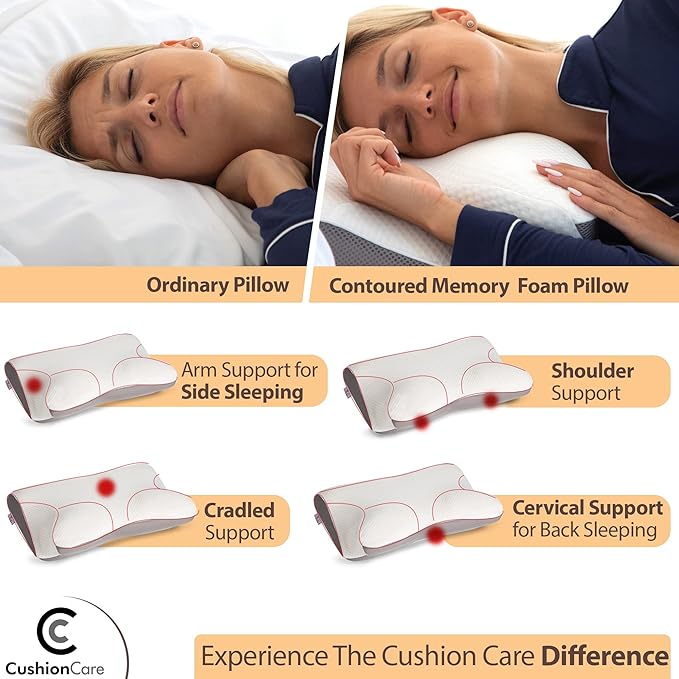Pillow for Neck and Shoulder Pain Relief – Cervical Memory Foam Contour Pillow – Orthopaedic Ergonomic Design Aligns Spine, Reduces Pressure & Snoring – for Side, Back & Stomach Sleepers + Free Mask