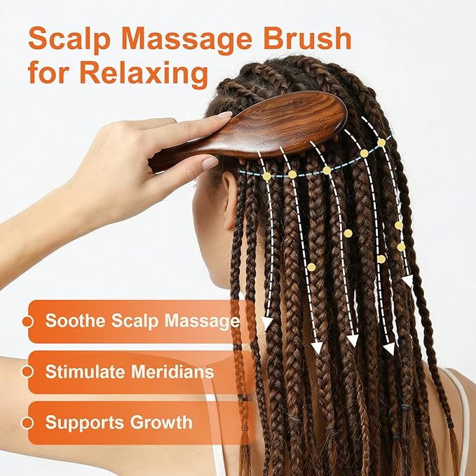 Natural Sandalwood Loc Brush - Ergonomic Dreadlock Detangling Hairbrush Wide Tooth for Microlocs & Sisterlocs, Wooden Scalp Massager Tool for Hair Growth, Hair Styling for Men & Women