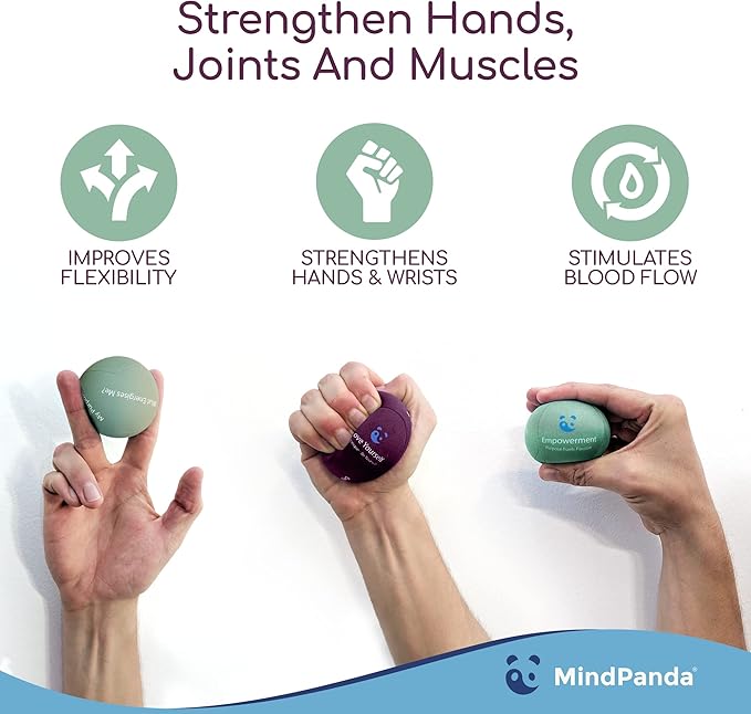 Mind & Body Stress Balls for Adults - Multi-Density Squeeze Balls for Hand Therapy & Grip Strengthening - Stress & Anxiety Relief - Soft to Triple Density Options