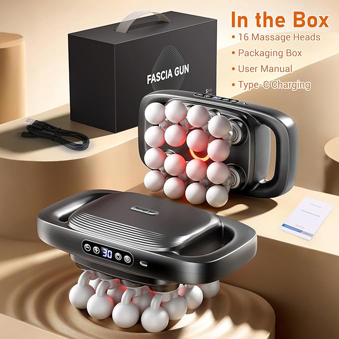 16 Heads Massage Gun Deep Tissue Neck Massager, Valentine's Day Gifts, 16-Head Massage Gun Set for Deep Tissue, Back, Shoulders, Legs, Muscle Pain Relief, 16 Heads - Grey